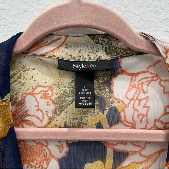 Floral Style & Co Kimono, Navy, Orange, Gold size L - Picture 3 of 7